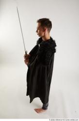 Man Adult Athletic White Fighting with sword Standing poses Coat